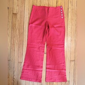 Anthropologie Elevenses Coral-Red Wide Leg Linen Sailor Pants